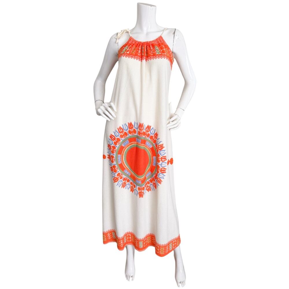 Vintage 70's Terry Swim Coverup Maxi Dress Psychedelic Medallion Hawaiian Beach